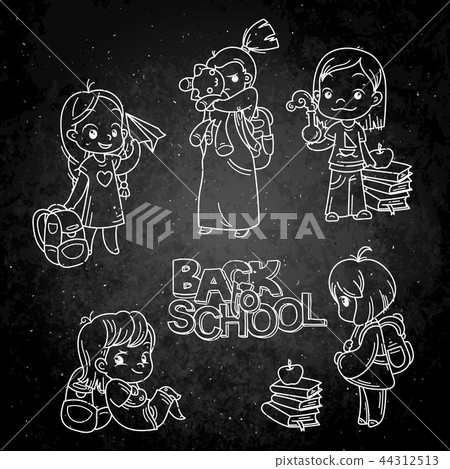 Collection of school cartoon children. Collection of school cartoon children. 44312513