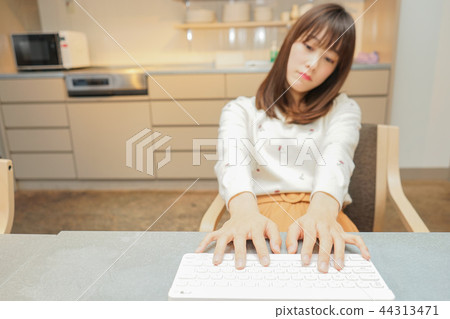 A young woman using a computer at home 44313471
