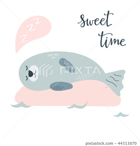 Baby print with cute seal. Hand drawn graphic 44313870