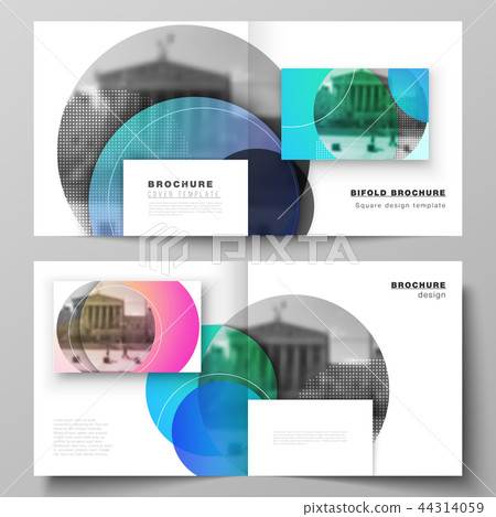 The vector illustration of editable layout of two covers templates for square design bifold brochure 44314059