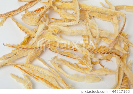 Dried shredded pollack on a white background 44317163