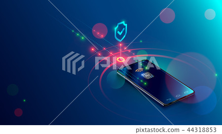 Mobile payment concept isometric banner. Security and protection contactless payment or via mobile 44318853
