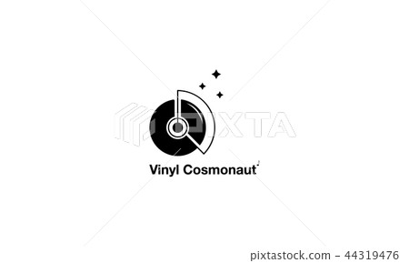 On the logo is an abstract image of a vinyl plate in the form of an astronaut. On the logo is an abstract image of a vinyl plate in the form of an astronaut. 44319476