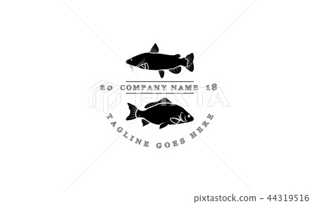 The logo shows carp and catfish. The logo is in retro style. 44319516