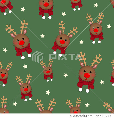 Reindeer with Red Scarf on Green Background Reindeer with Red Scarf on Green Background 44319777