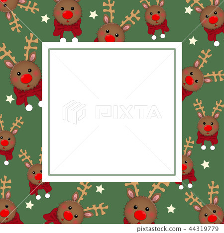 Reindeer with Red Scarf on Green Banner Card 44319779