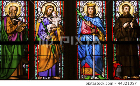 Religious stained glass window, Prague, Czech Rep  44321057