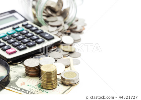 coins on money banknotes Euro and Dollars coins on money banknotes Euro and Dollars 44321727