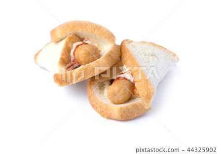 sandwich sausage with ketchup isolated on white 44325902
