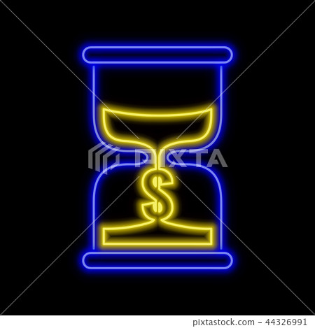 Sand clock neon sign. Time is money concept. Sand clock neon sign. Time is money concept. 44326991