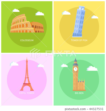 Colosseum and Eiffel Tower Vector Illustration 44327531