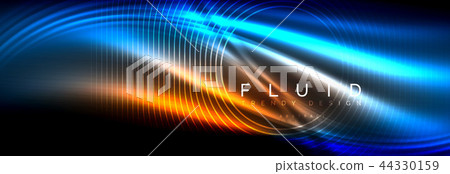 Neon glowing fluid wave lines, magic energy space light concept, abstract background wallpaper Neon glowing fluid wave lines, magic energy space light concept, abstract background wallpaper 44330159