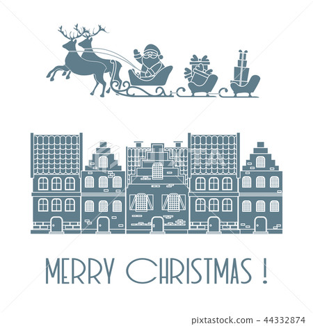 Christmas 2019 card Santa, gifts, houses Christmas 2019 card Santa, gifts, houses 44332874