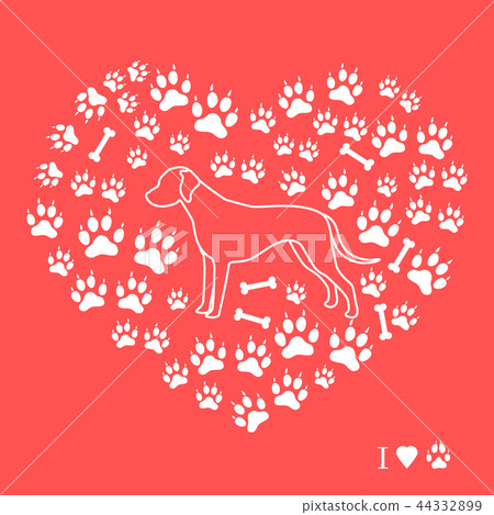 Dalmatian silhouette on a background of dog tracks Dalmatian silhouette on a background of dog tracks 44332899