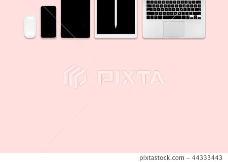 Office table with laptop, tablet and mobile phone. 44333443