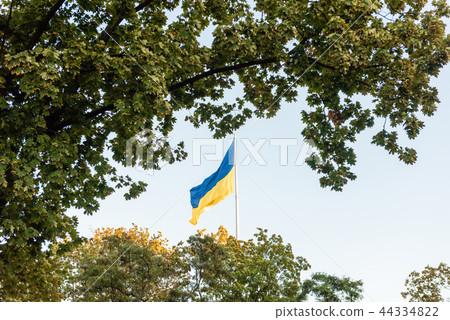 Ukrainian blue and yellow flag in sky 44334822