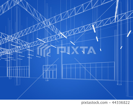 sketch design of interior warehouse, 3d rendering sketch design of interior warehouse, 3d rendering 44336822