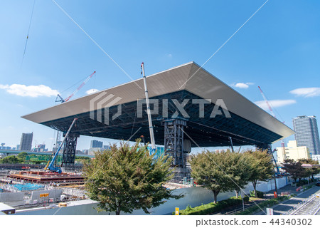 Olympic Aquatics Center under construction Tokyo Tonomori Beach Park 44340302