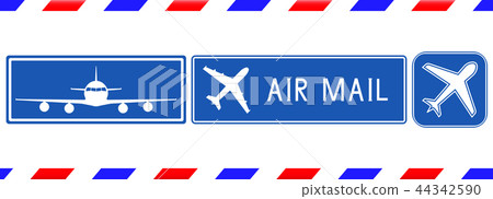 Blue postal stamps. Air mail square signs with plane Blue postal stamps. Air mail square signs with plane 44342590