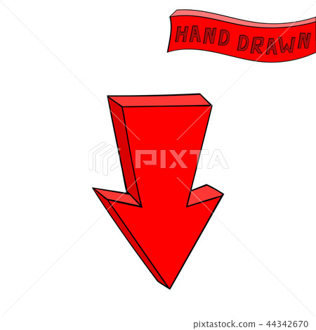 Arrow. Red Down sign. Hand drawn sketch - Stock Illustration [44342670 ...
