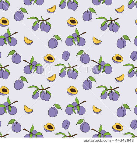 Seamless pattern of plum in cartoon style. Seamless pattern of plum in cartoon style. 44342948
