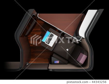 Concept image of a private room business class suite on a black background 44343256