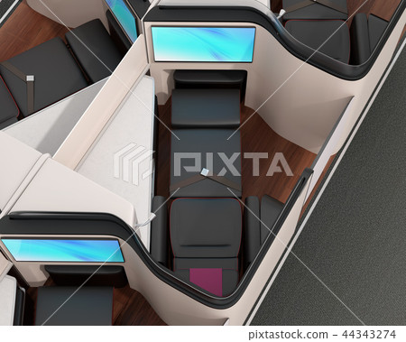 私人企業艙套房（中心行）的全平板狀況的圖像。 44343274
