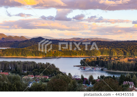 Aerial drone view on beautiful Solina lake 44345558