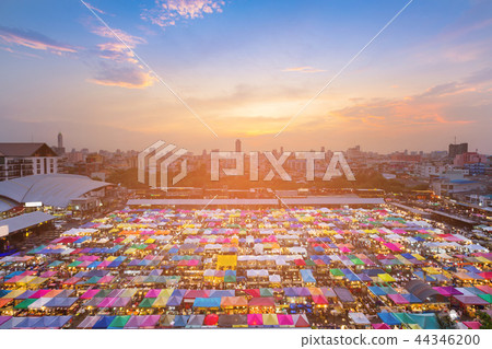 City flea market aerial view with central business 44346200