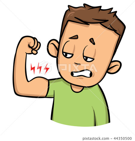 Boy feeling hot and sick. Heat, sun stroke, sickness. Colorful flat vector illustration. Isolated on 44350500