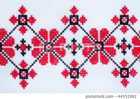 Handmade Embroidery by Red and Black Threads. Handmade Embroidery by Red and Black Threads. 44352862