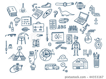 Hand drawn vector doodle school icons and symbols. 44353167