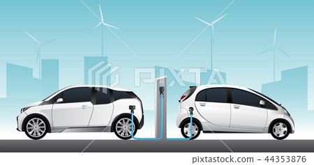 Two white electric cars  44353876