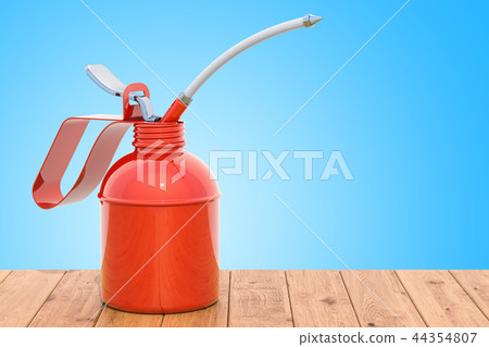 Red Oil Can on the wooden table. 3D rendering 44354807