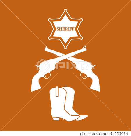sheriff star, revolvers Colt and cowboy boots Wild 44355084