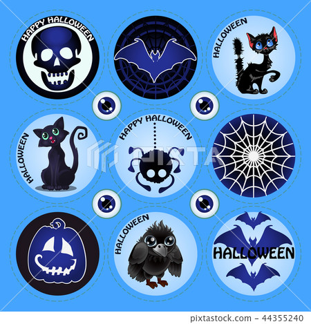 Set of attributes of the holiday of Halloween. Sketch for holiday stickers or invitation to the 44355240
