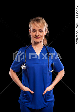 Doctor woman in blue labcoat 44355475