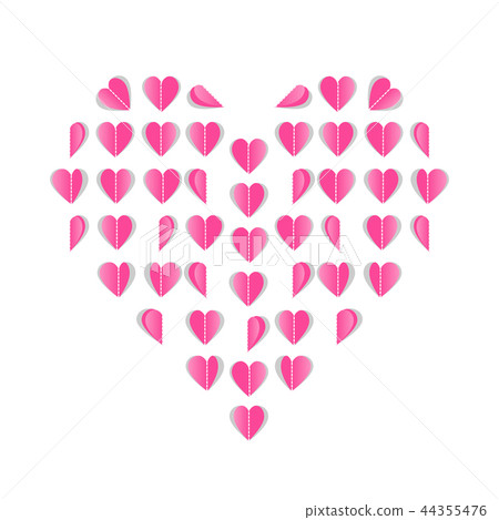 Folded paper hearts Pink hearts. Valentines Day card, Love background. Vector illustration 44355476