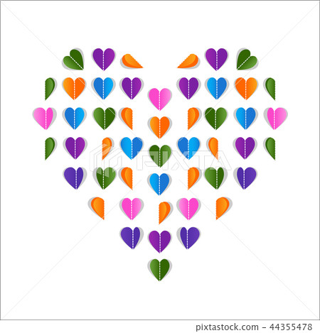 Folded paper hearts, Valentines Day card. Colorful hearts, Love background. Vector illustration 44355478
