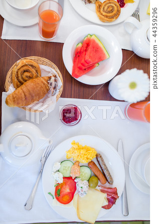 Tasty traditional appetizing yummy breakfast at the restairant Tasty traditional appetizing yummy breakfast at the restairant 44359296