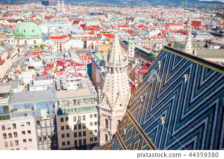 View from St. Stephen's Cathedral over Stephansplatz square in Vienna, capital of Austria on sunny 44359380