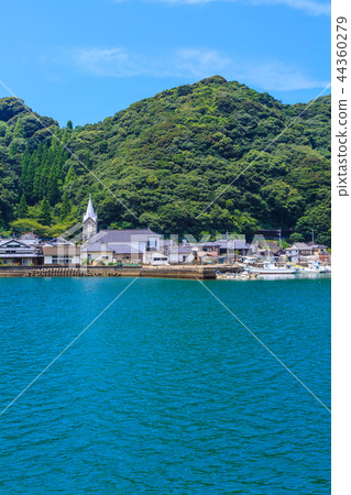 World Heritage site with a view of the Catholic Aizu Church and Aizu village [Amakusa City, Kumamoto Prefecture] 44360279