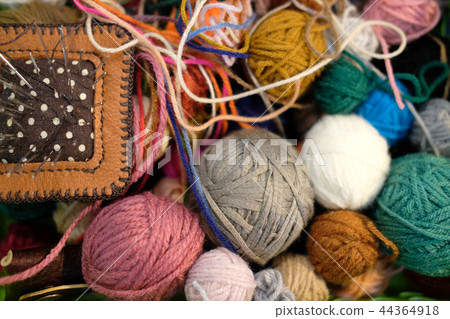 knitting yarn ball, sewing needle. handmade handicraft embroidery accessory knitting yarn ball, sewing needle. handmade handicraft embroidery accessory 44364918