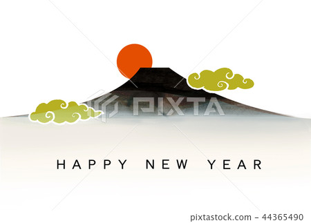 Happy New Year's card first sunrise Mt Fuji Happy New Year's card first sunrise Mt Fuji 44365490