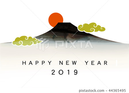 Happy New Year's card first sunrise Mt Fuji 44365495