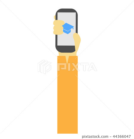 Phone in hand with graduation caps symbol Phone in hand with graduation caps symbol 44366047