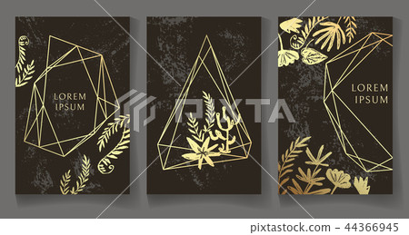 Set of winter cards, geometric trendy crystal design. Hand drawn 44366945