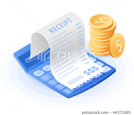 The calculator, paper bill payment, stack of coins 44371985