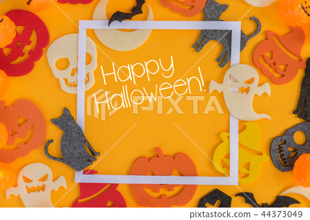 Halloween scene on orange background 44373049