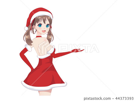 Anime manga girl dressed in Santa Claus costume 44373393
